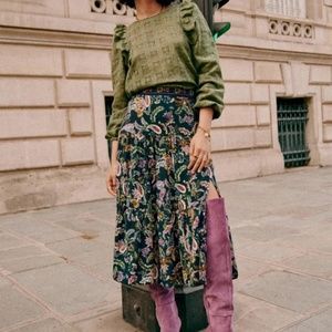 Sezane Jupe Tammie Sz 2 NWT Navy Arabesque Flowers